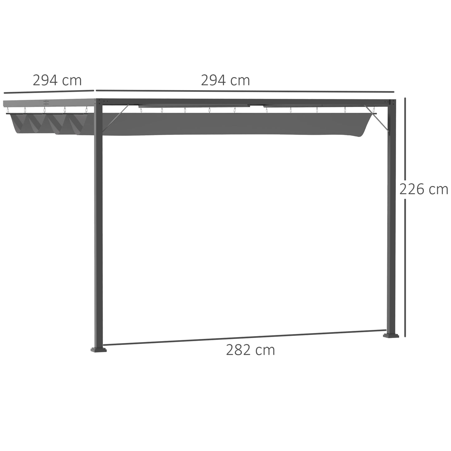 Outsunny 3(m) Outdoor Pergola Retractable Canopy Wall Mounted Gazebo Patio Shelter Sun Shade