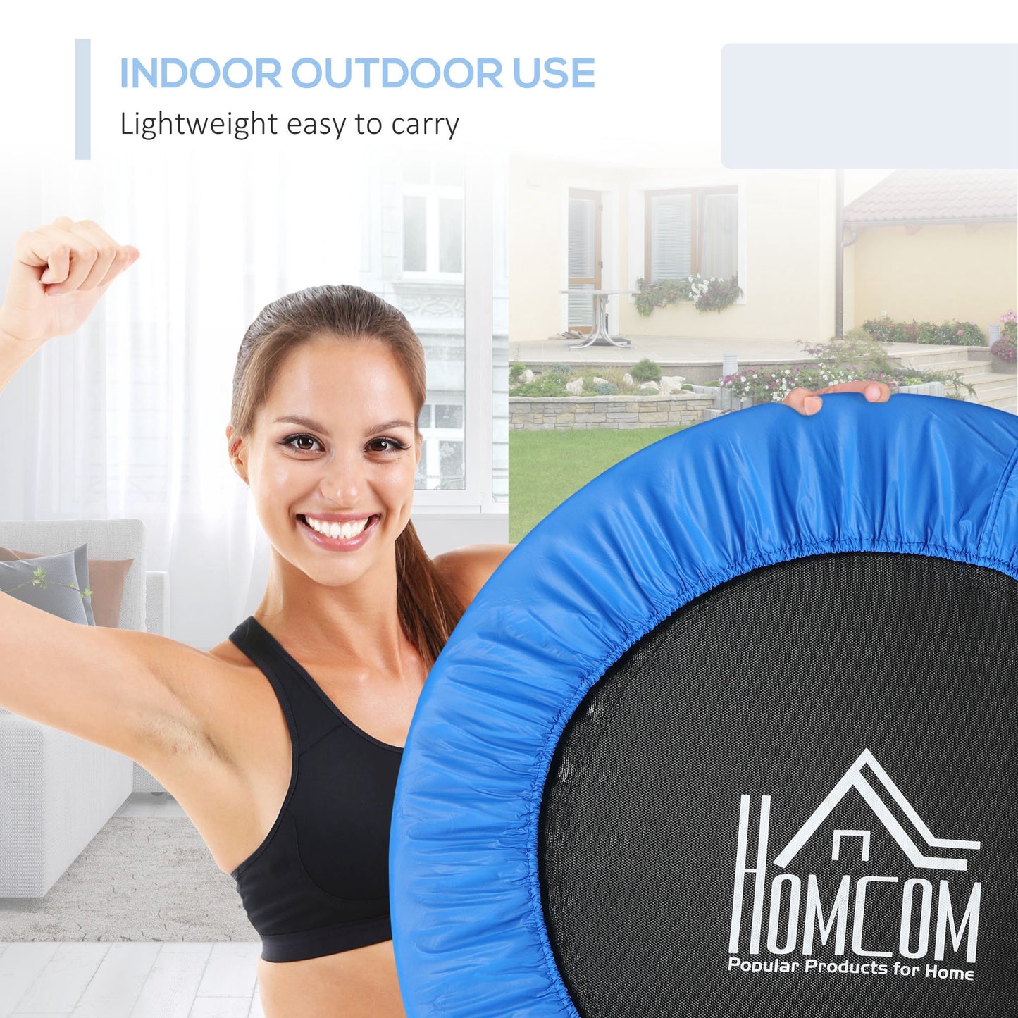 Homcom ?96cm Mini Fitness Trampoline Home Gym Yoga Exercise Rebounder Indoor Outdoor Jumper w/ Safety Pad