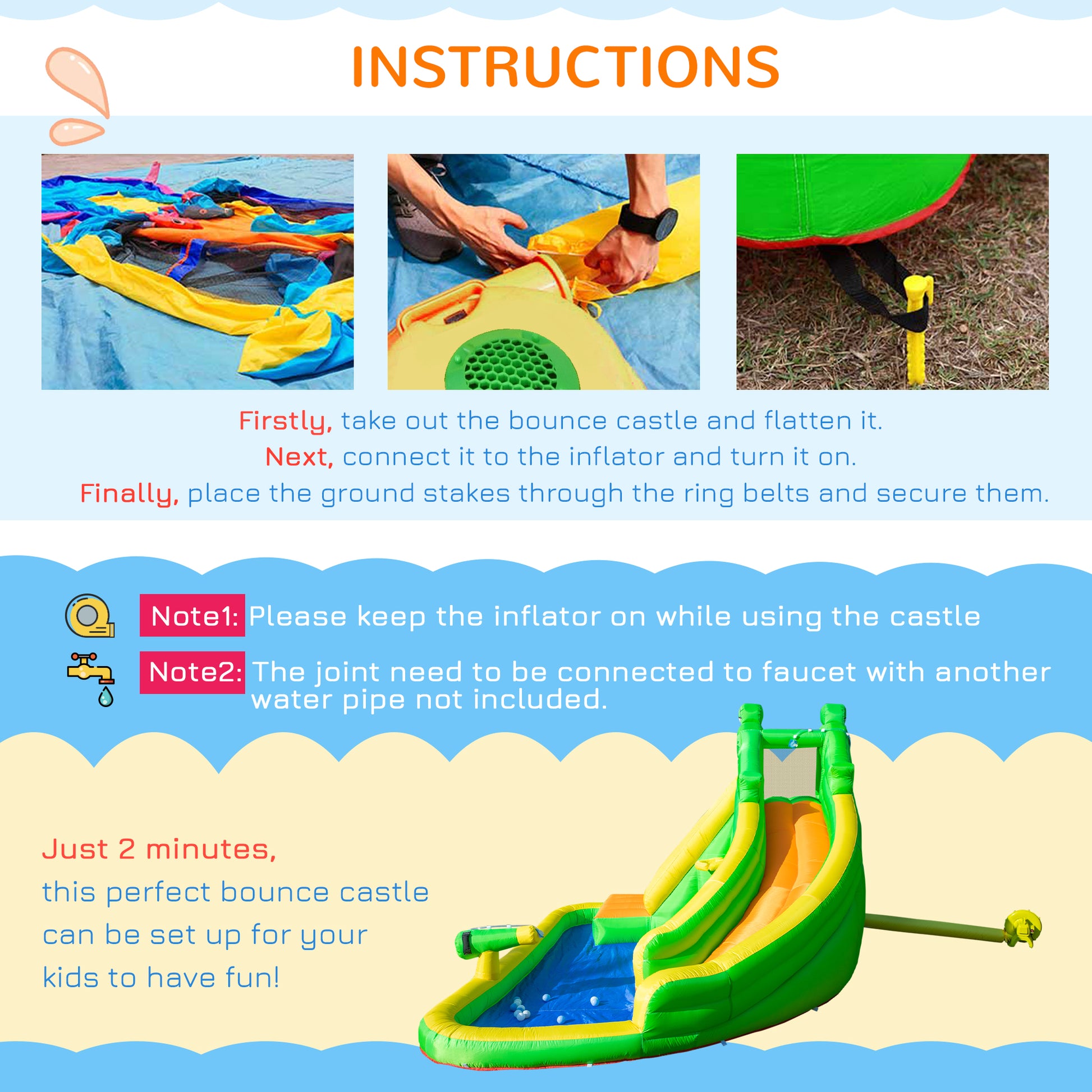 Outsunny 5 in 1 Kids Bouncy Castle Large Crocodile Style Inflatable House Slide Basket Water Pool Gun Climbing Wall with Blower Carrybag for Kids Age 3-8