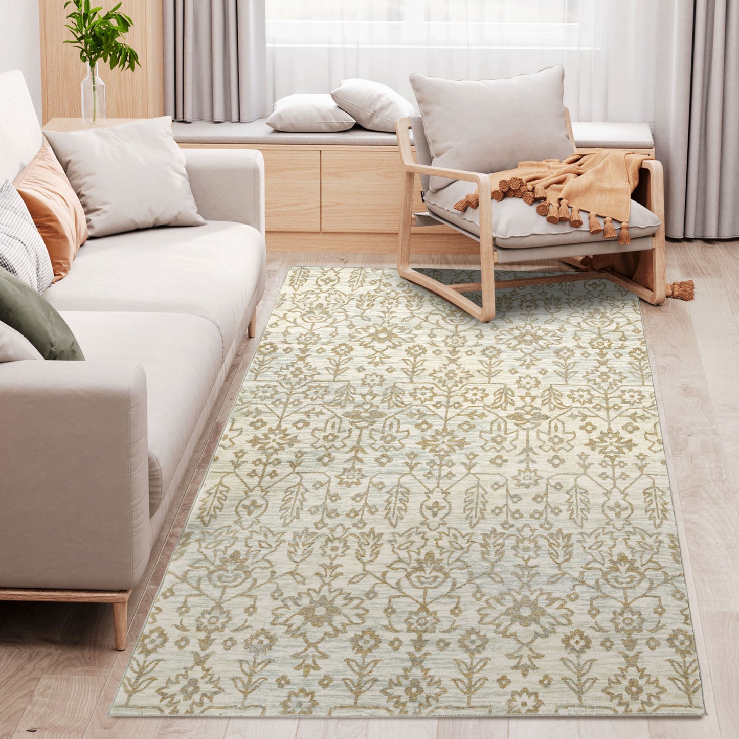 Homcom Cream and Green Rug