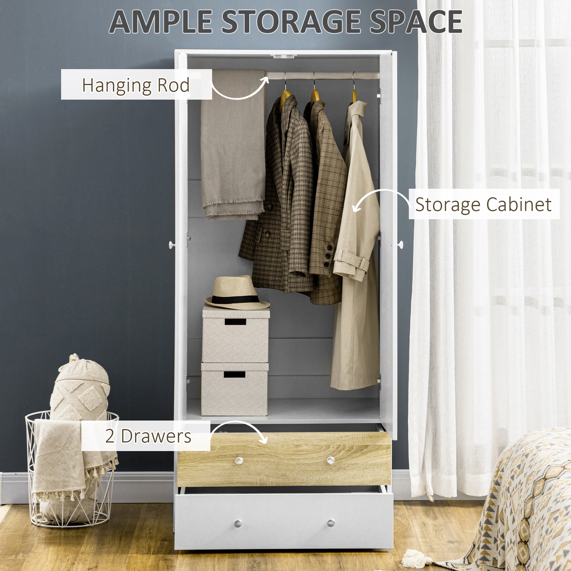 Homcom 2-Door Wardrobe with 2 Drawers