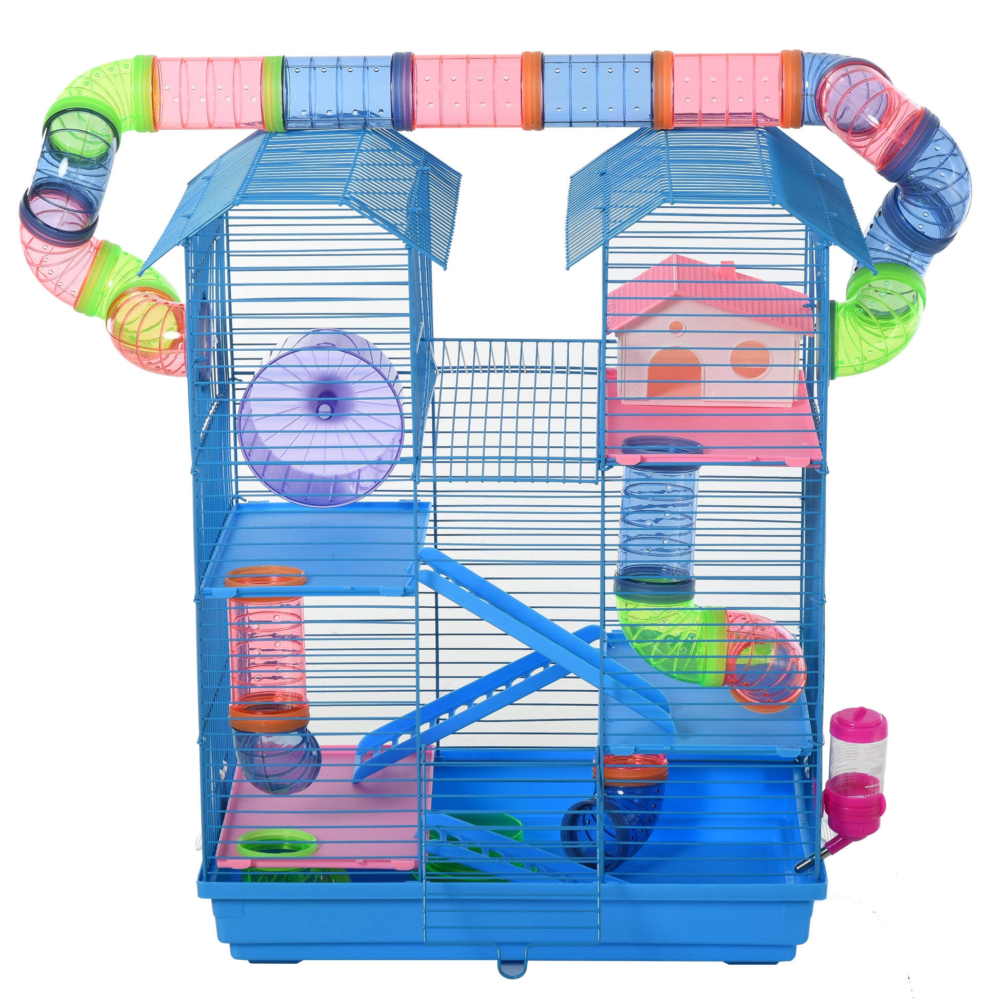 PawHut 5 Tier Hamster Cage Carrier Habitat with Exercise Wheels Tunnel Tube Water Bottle Dishes House Ladder for Dwarf Mice