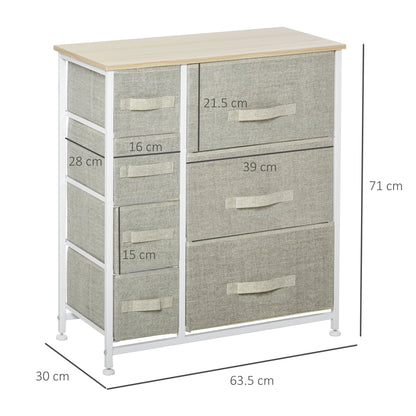 Homcom Vertical 7 Linen Drawers Cabinet Organizer Storage Dresser Tower with Metal Frame Adjustable Feet for Living Room