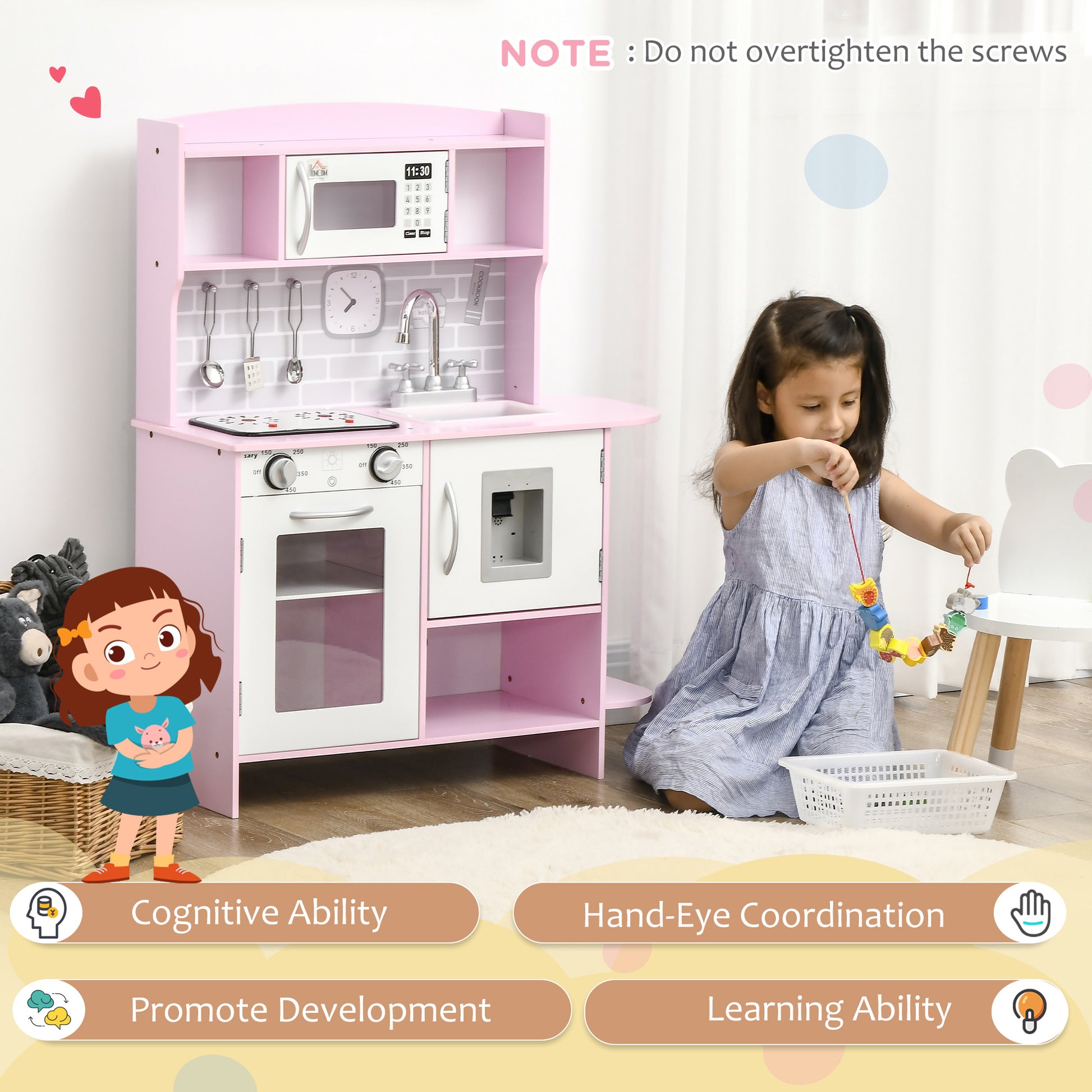 Homcom Wooden Play Kitchen with Lights Sounds