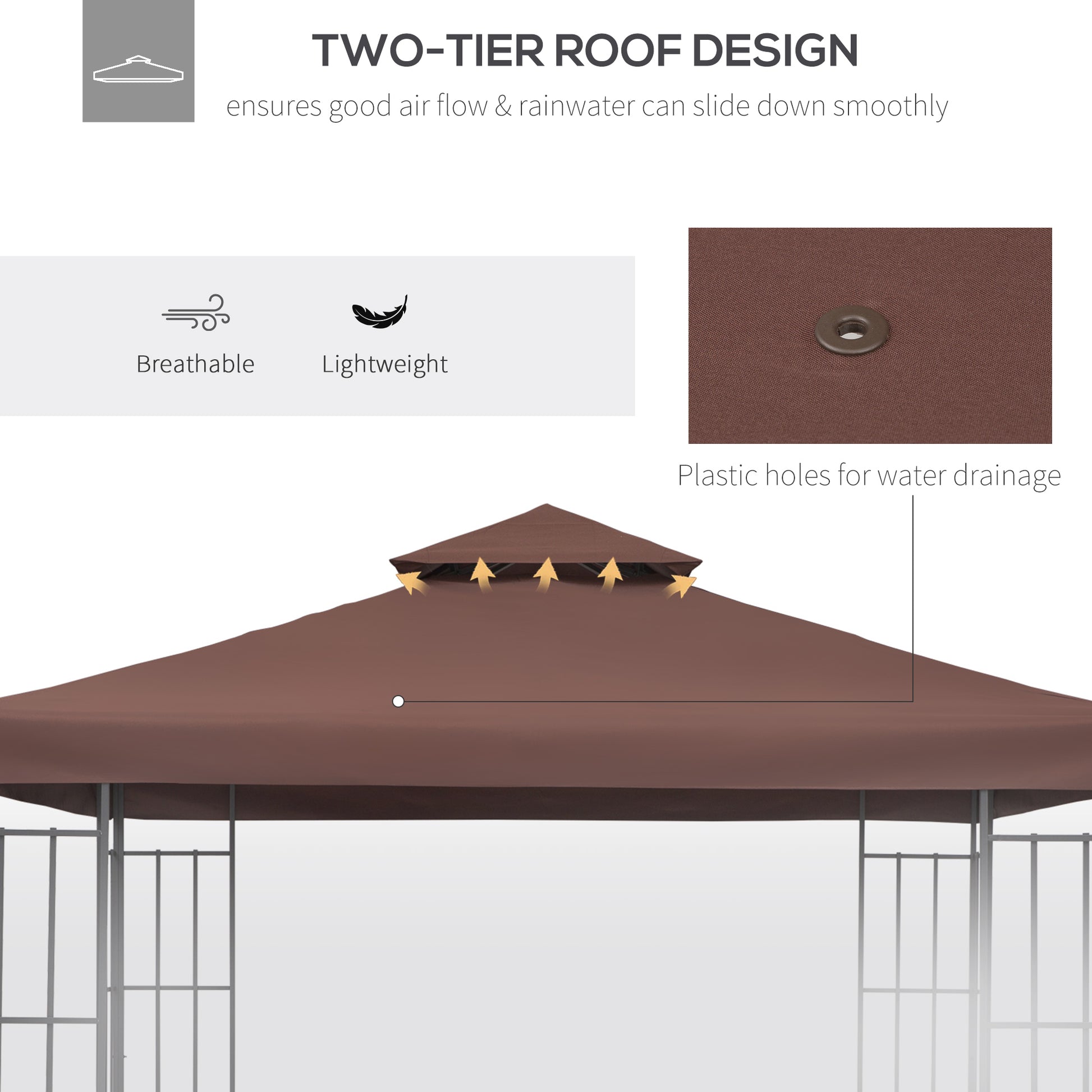 Outsunny 3x3 m Double-Tier Canopy Top Replacement-Coffee