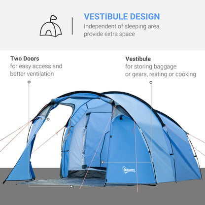 Outsunny 2-3 Man Tunnel Tents w/ Vestibule Camping Tent Porch Air Vents Rainfly Weather-Resistant Shelter Fishing Hiking Festival Shelter Home