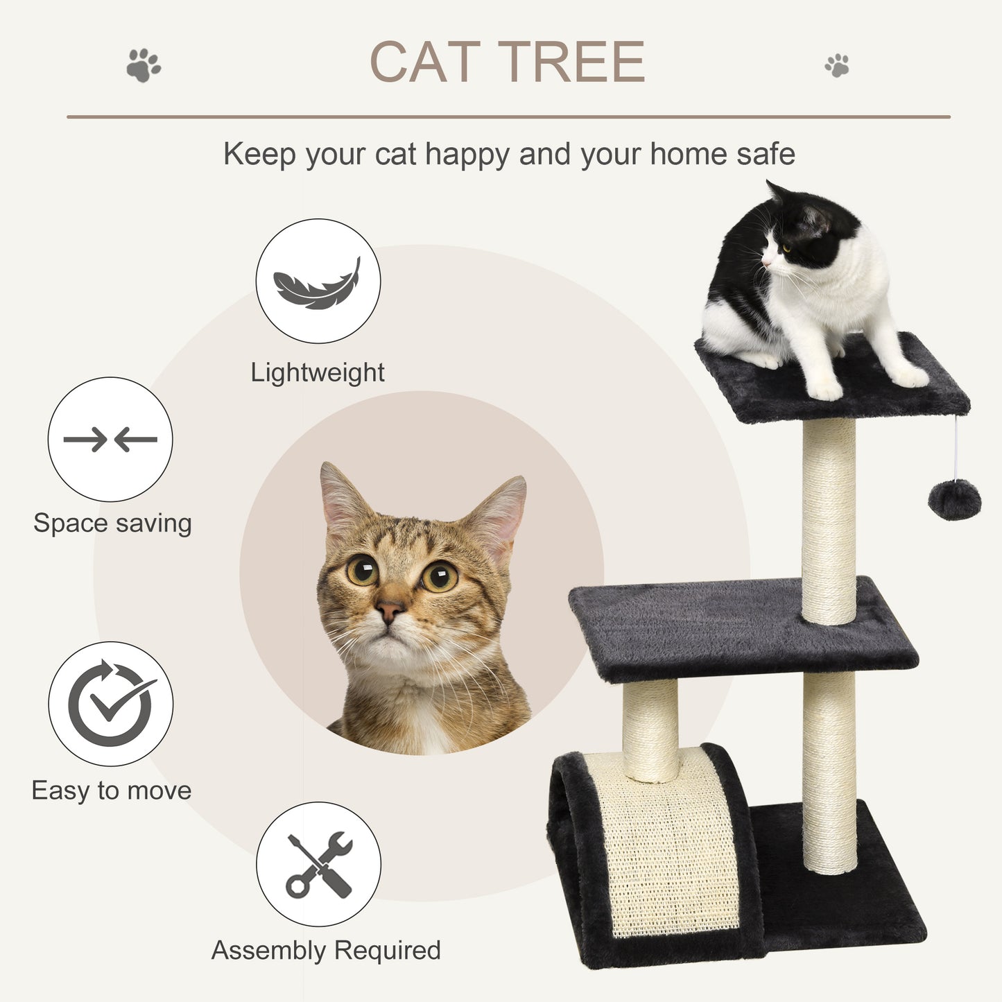 PawHut Cat tree Tower 72cm Climbing Activity Centre Kitten-Grey