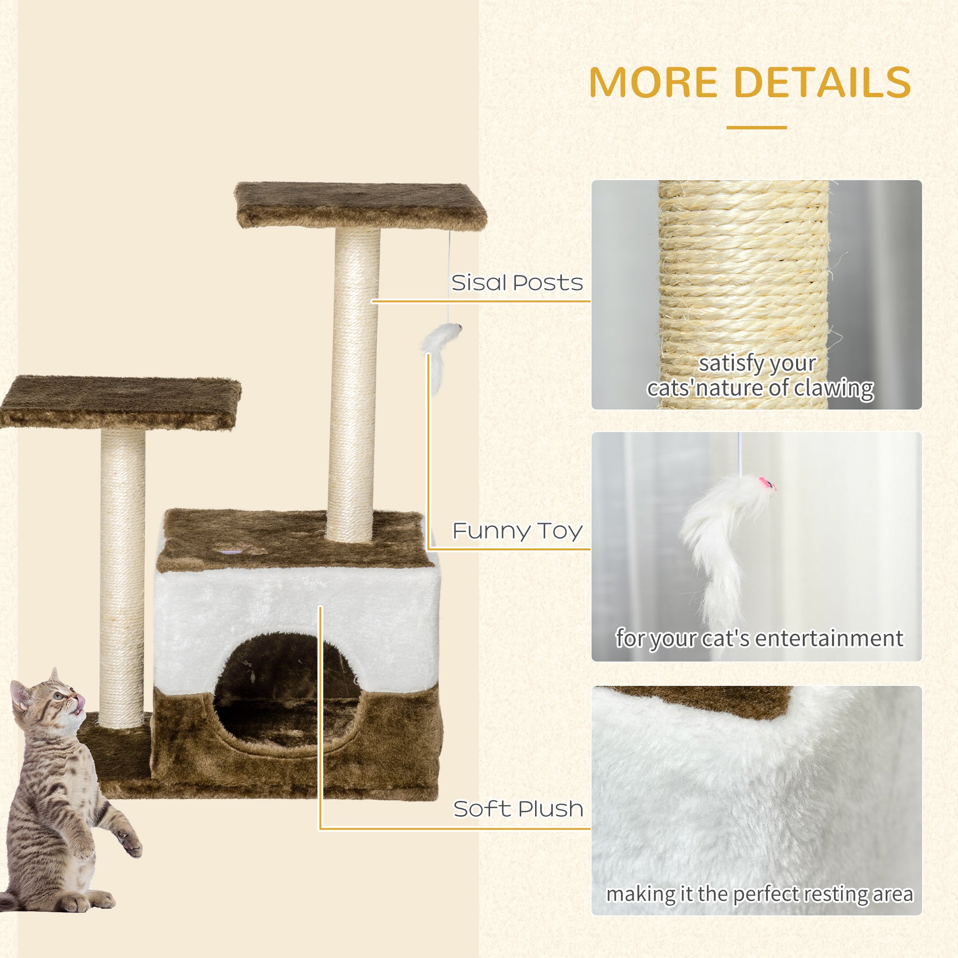 PawHut Cat Tree Tower Kitten House Scratching Posts with Condo Perch Interactive Mouse Toy