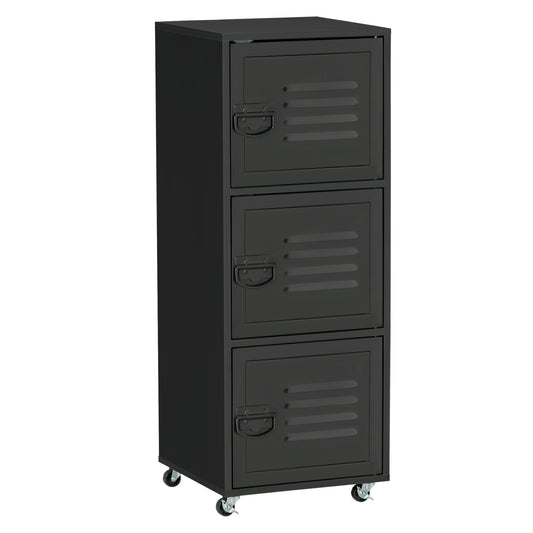 Homcom Rolling Storage Cabinet 3-Tier Mobile File Cabinet with Wheels & Metal Doors for Home Office