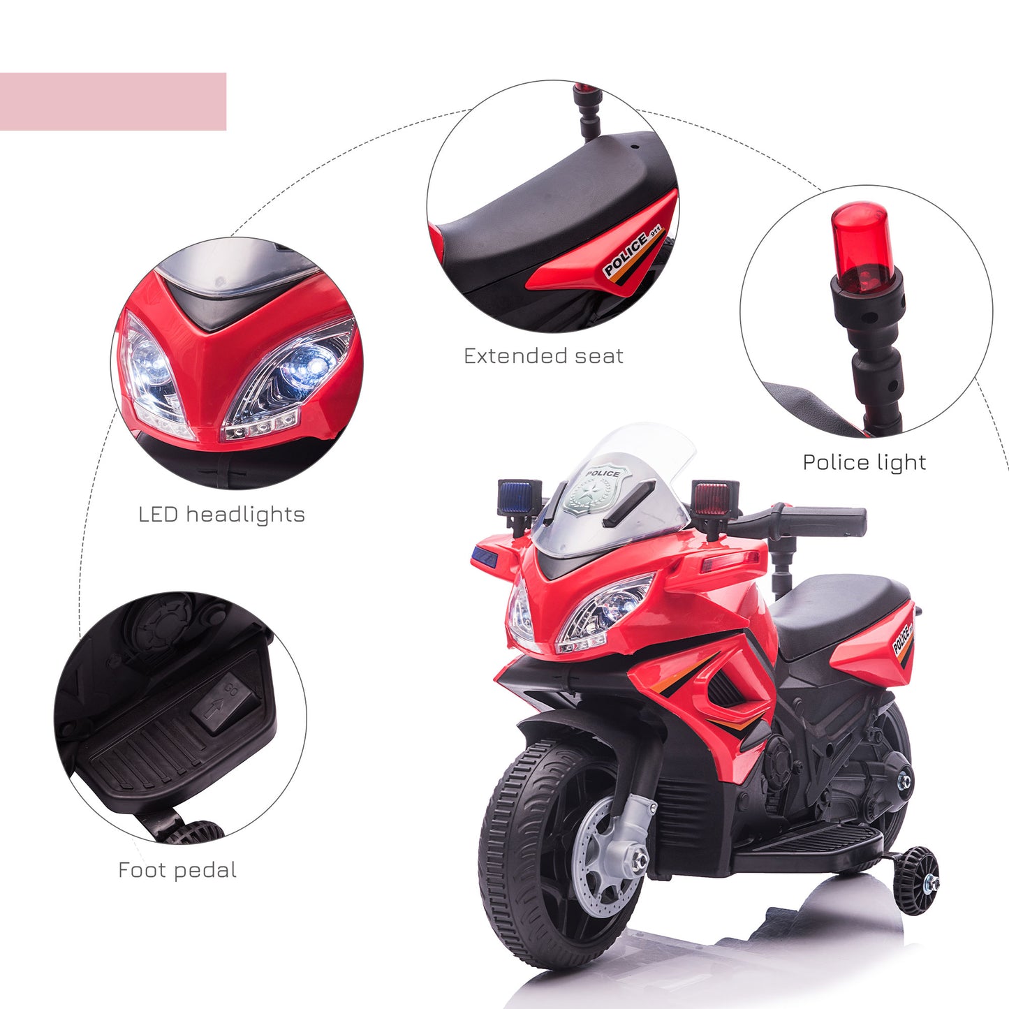 Homcom Kids 6V Electric Pedal Motorcycle Ride-On Toy Battery 18-48 months Red