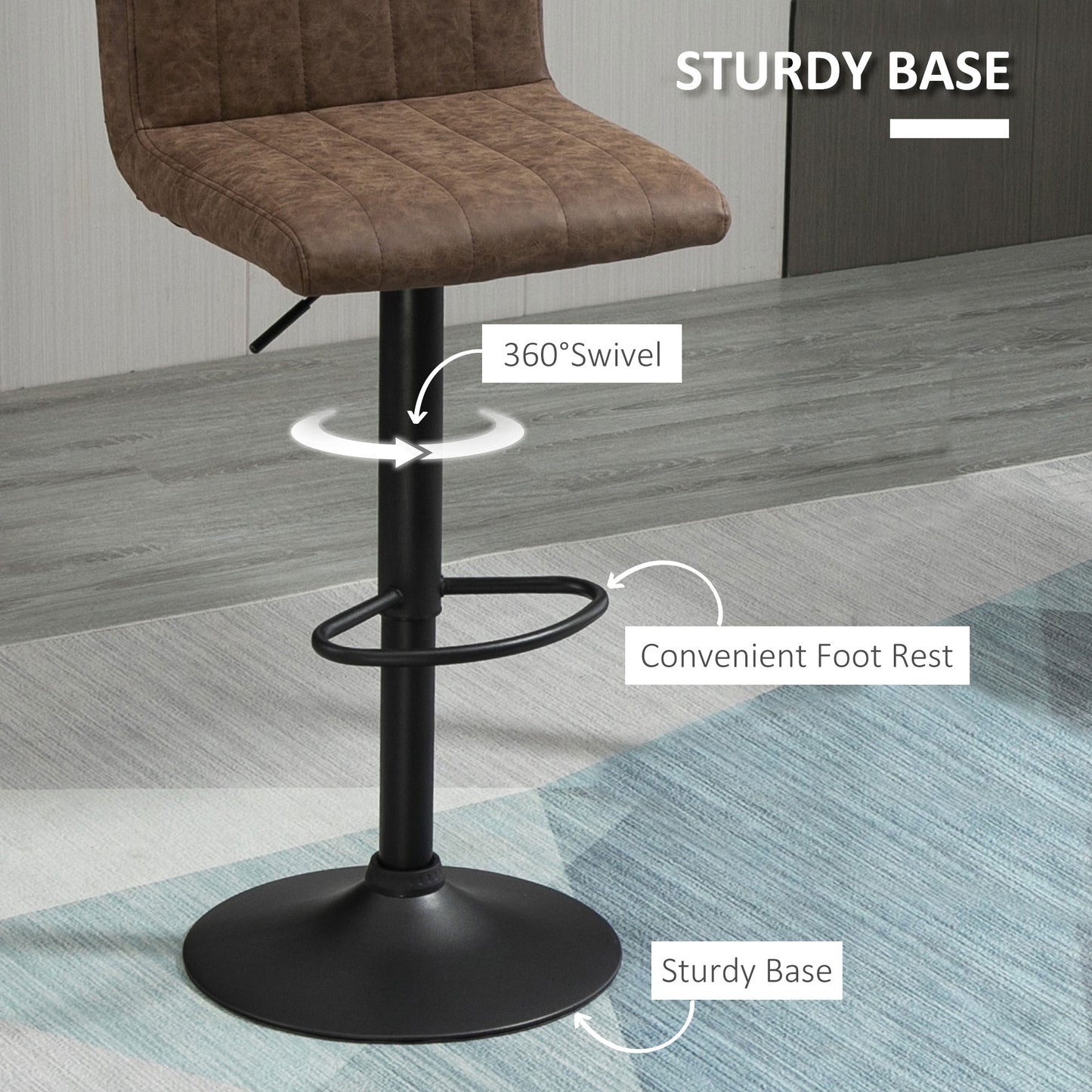 Homcom Adjustable Barstools Set Of 2 Swivel Counter Bar Chairs Bar Stools With Footrest Pu Leather Gas Lift Brown