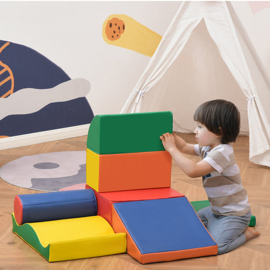 Homcom 7 Piece Climb and Crawl Activity Play Set Kids Soft Foam Blocks Toddler Soft Play Equipment Building and Stacking Blocks Educational Play