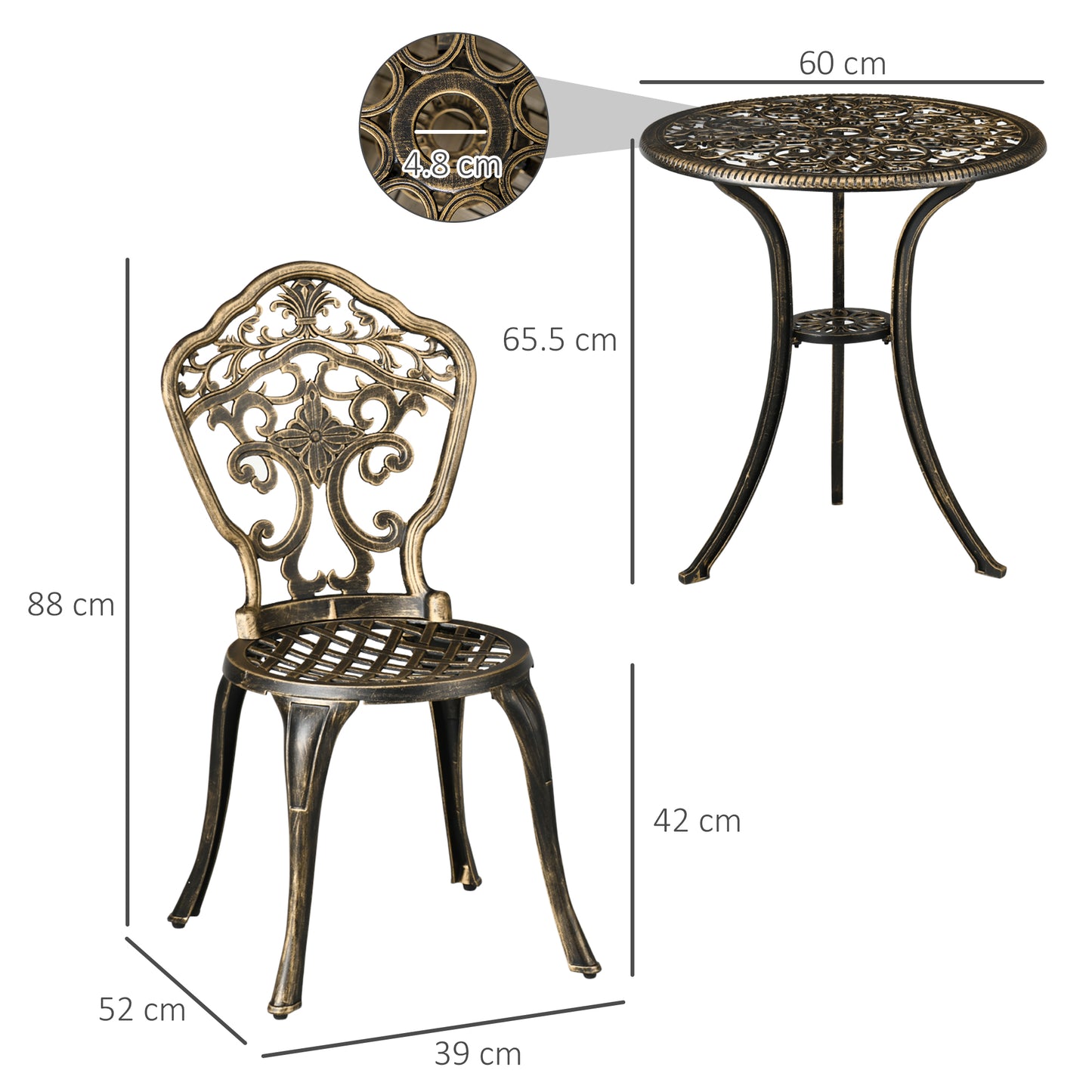 Outsunny 3 Piece Cast Aluminium Garden Bistro Set for 3 with Parasol Hole