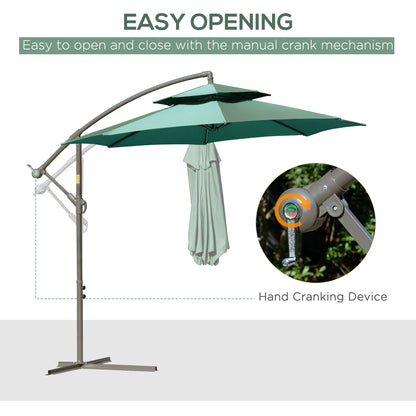 Outsunny 2.7M Garden Banana Parasol Cantilever Umbrella With Crank Handle