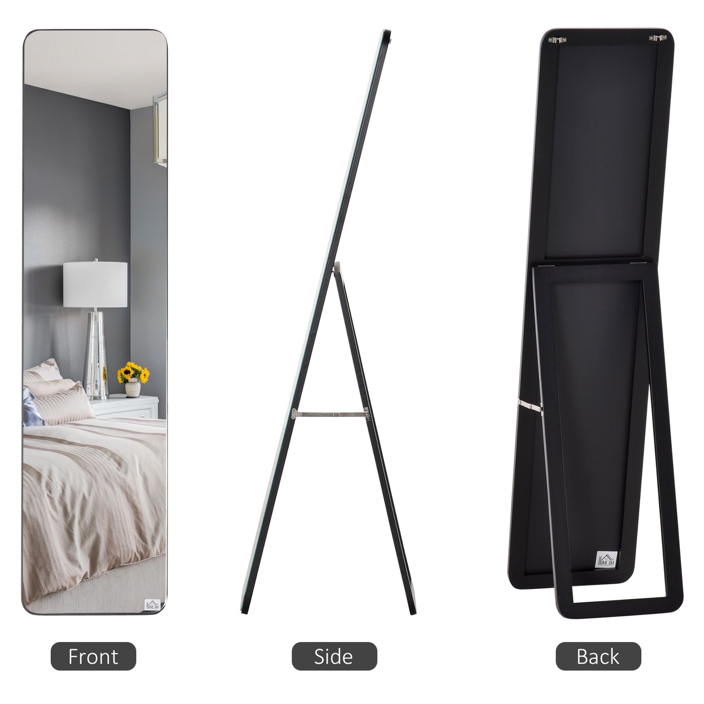 Homcom Full Length Mirror Floor Standing or Wall Mount Dressing Mirror Bedroom Black