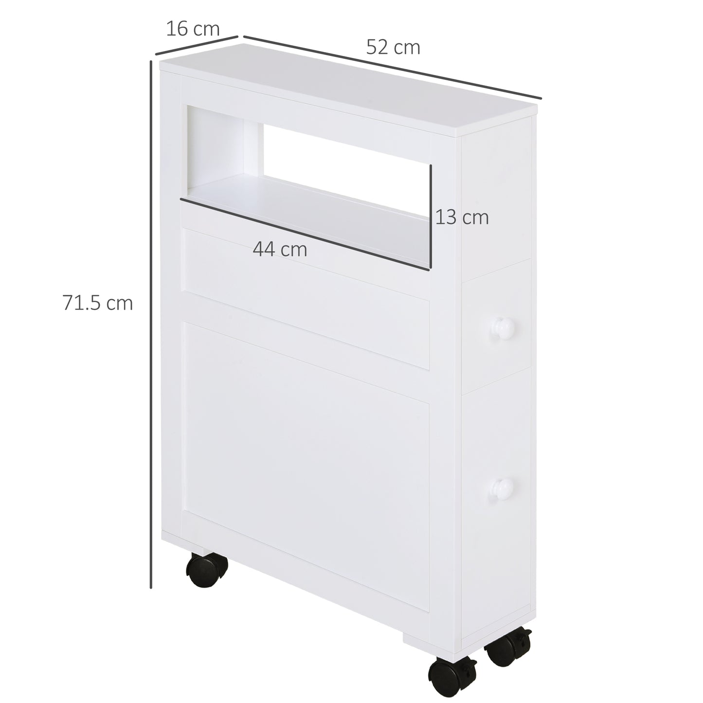 Homcom Medium-density fibreboard Narrow Rolling Bathroom Side Cabinet White