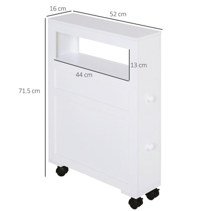 Homcom Medium-density fibreboard Narrow Rolling Bathroom Side Cabinet White