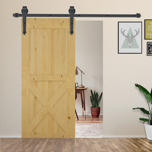 Homcom 6 ft Sliding Wood Barn Door Stainless Steel Set