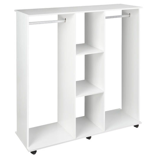 Homcom Open Wardrobe Double Mobile Storage Shelves Organizer W/6 Wheels-White