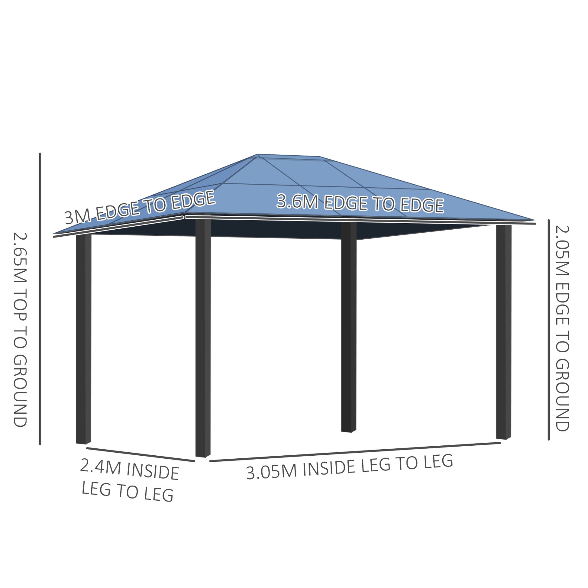 Outsunny 3 x 3.6m Polycarbonate Hard Top Gazebo with LED Solar Light and Aluminium Frame