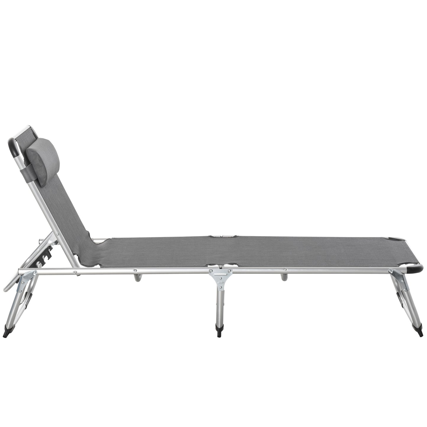 Outsunny Foldable Reclining Sun Lounger Lounge Chair Camping Bed Cot with Pillow 5-Level Adjustable Back Aluminium Frame Grey