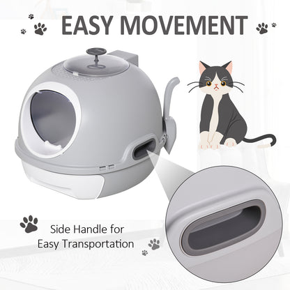 PawHut Futuristic Capsule-Shaped Cat Litter Box w/ 2 Doors Litter Scoop Drawer