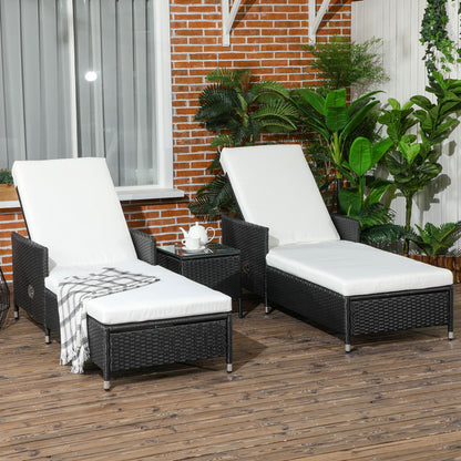 Outsunny 3-Pieces Rattan Sun Lounger