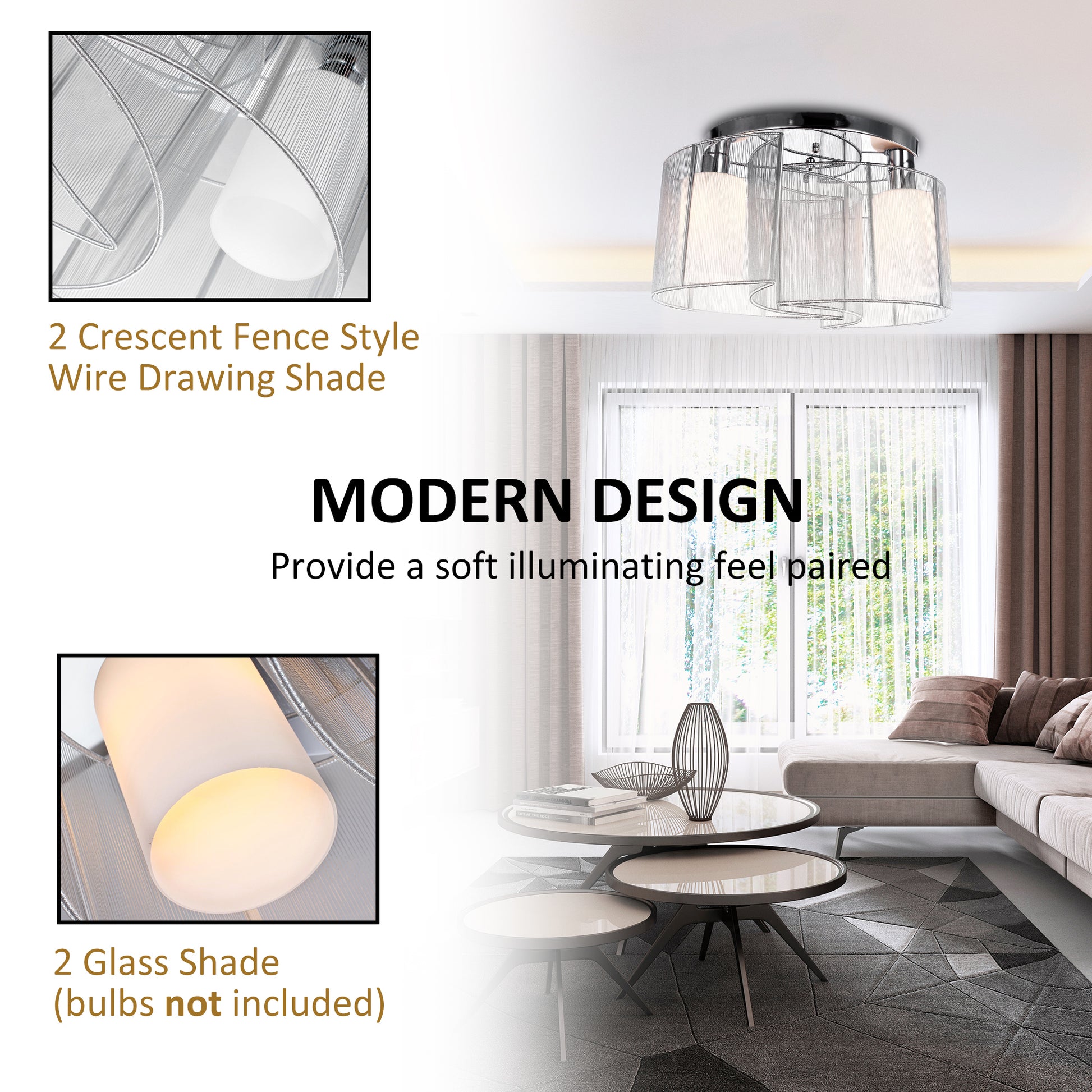 Homcom Modern Design Mini Style Flush Mount Ceiling Light with Flush Metal Finish Chandelier for Hallway