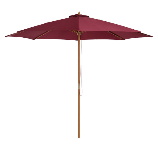 Outsunny 3(m) Fir Wooden Parasol Garden Umbrellas 8 Ribs Bamboo Sun Shade Patio Outdoor Umbrella Canopy