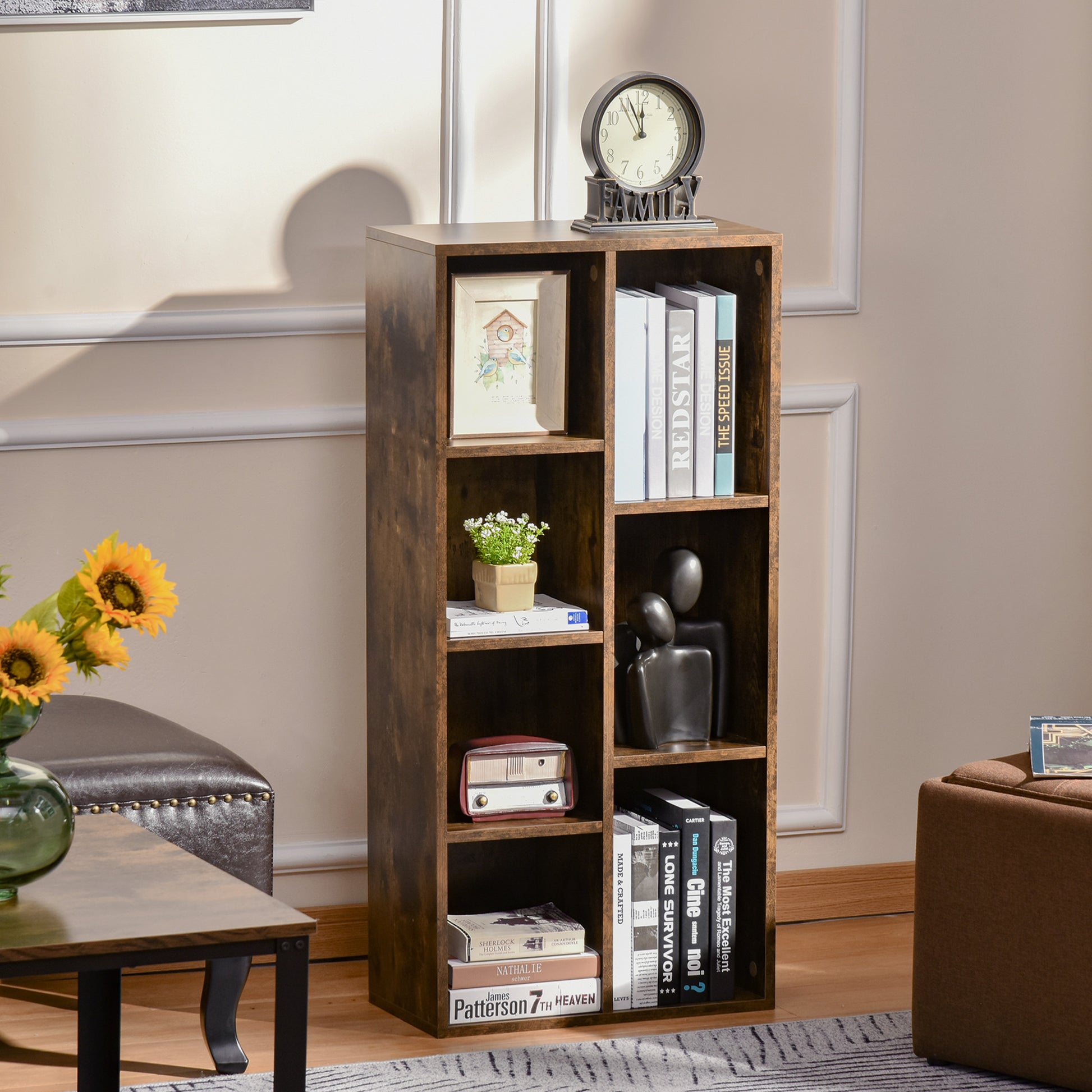 Homcom Seven-Compartment Bookcase - Wood-Effect