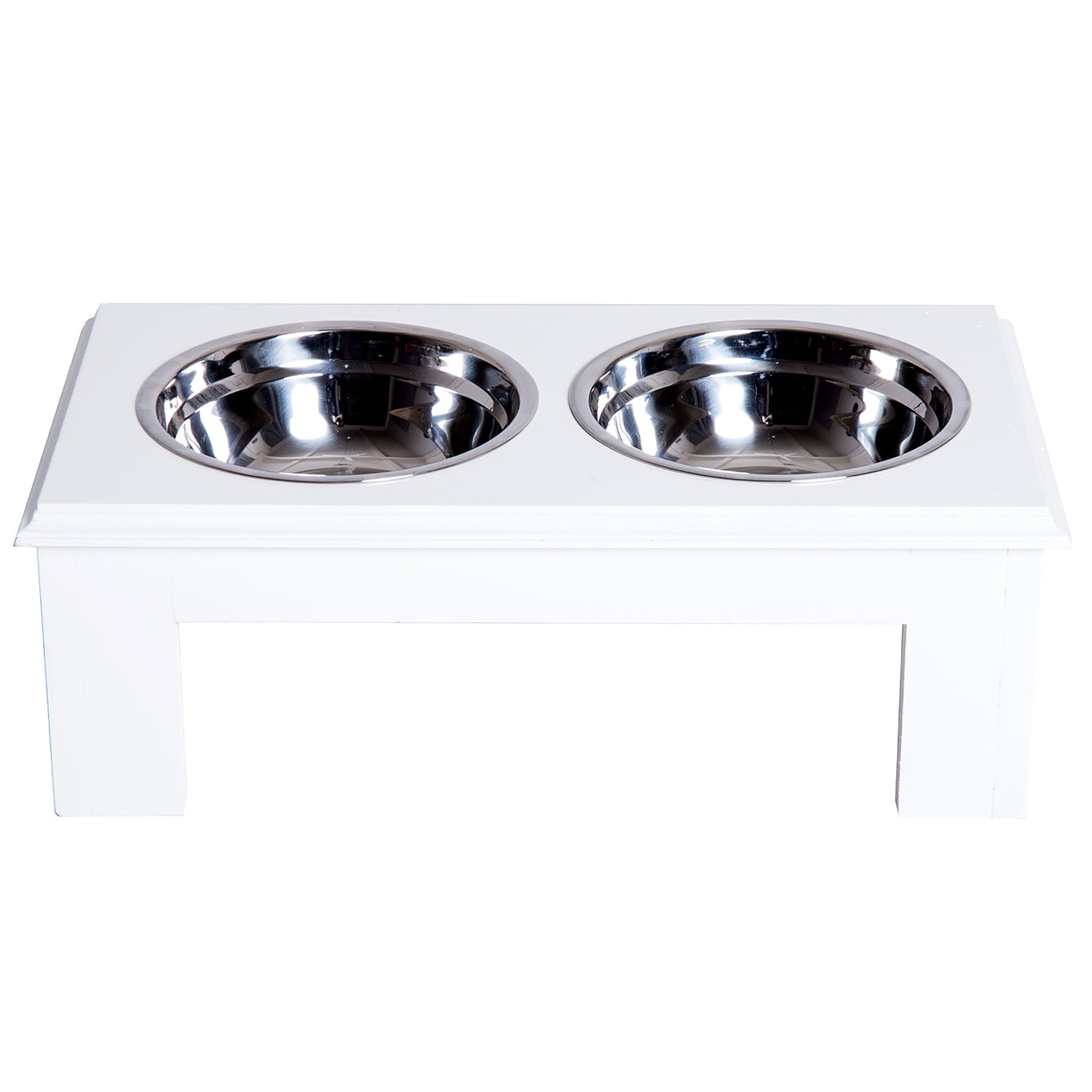 PawHut Stainless Steel Raised Dog Feeding Bowls with Stand Elevated Twin Pet Bowls Water Food Feeder 43.7L x 24W x 15H cm - White