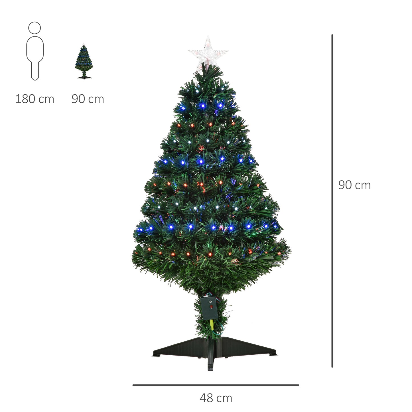 Homcom 3FT Prelit Artificial Christmas Tree with Multi-Coloured Fiber Optic LED Light