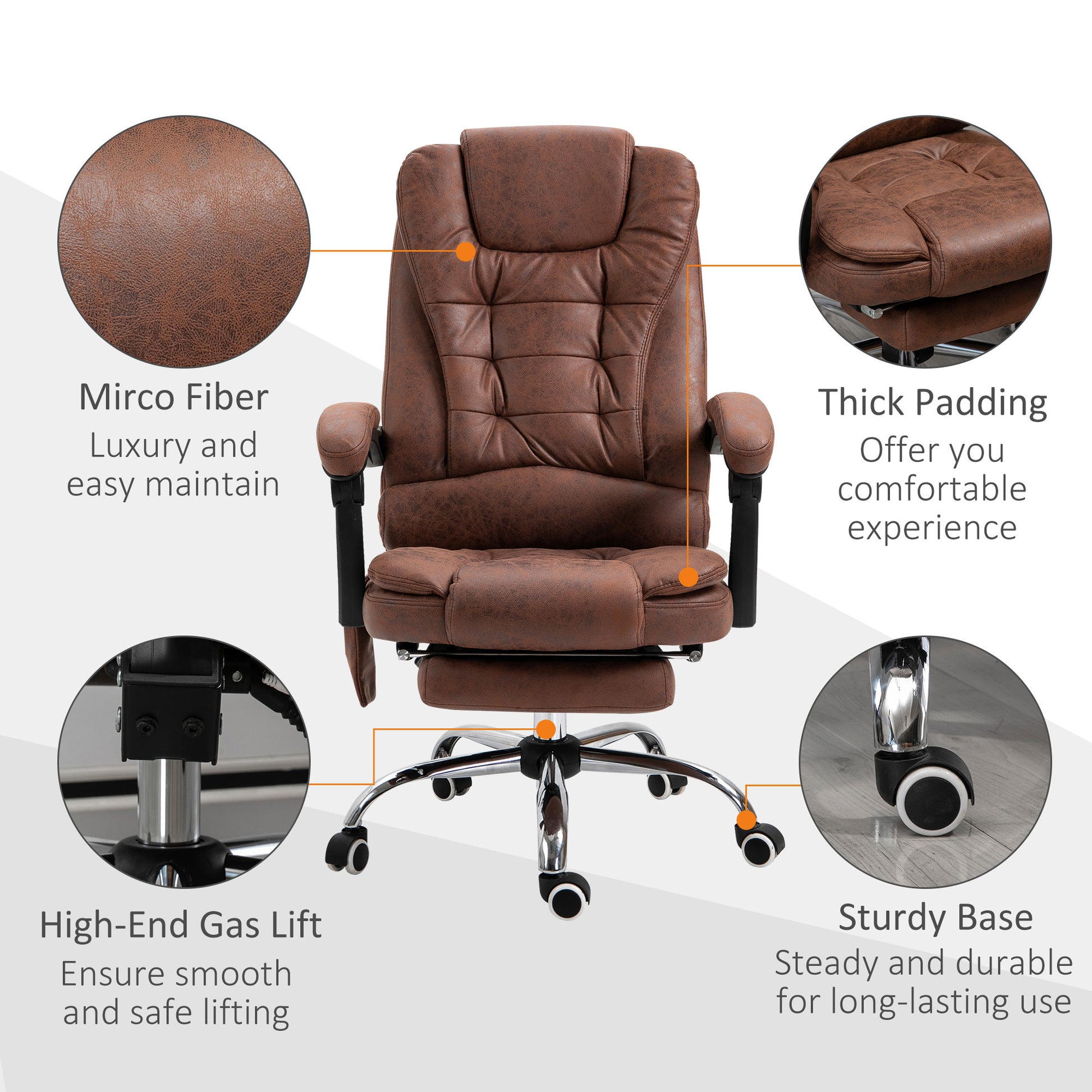 Vinsetto Heated 6 Points Vibration Massage Executive Office Chair Adjustable Swivel Ergonomic High Back Desk Chair Recliner with Footrest Brown