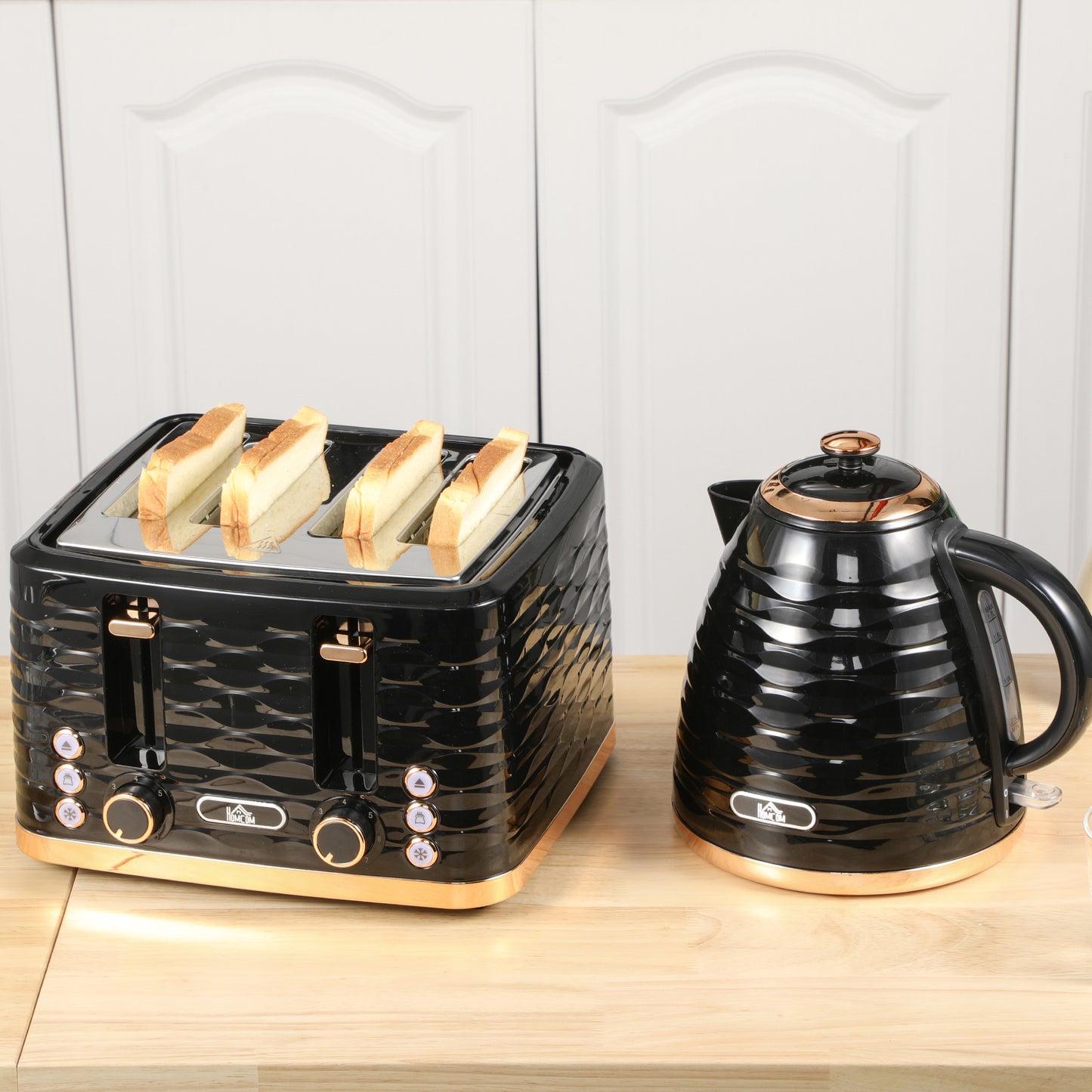 Kettle & Four Slice Toaster Set Black by Homcom