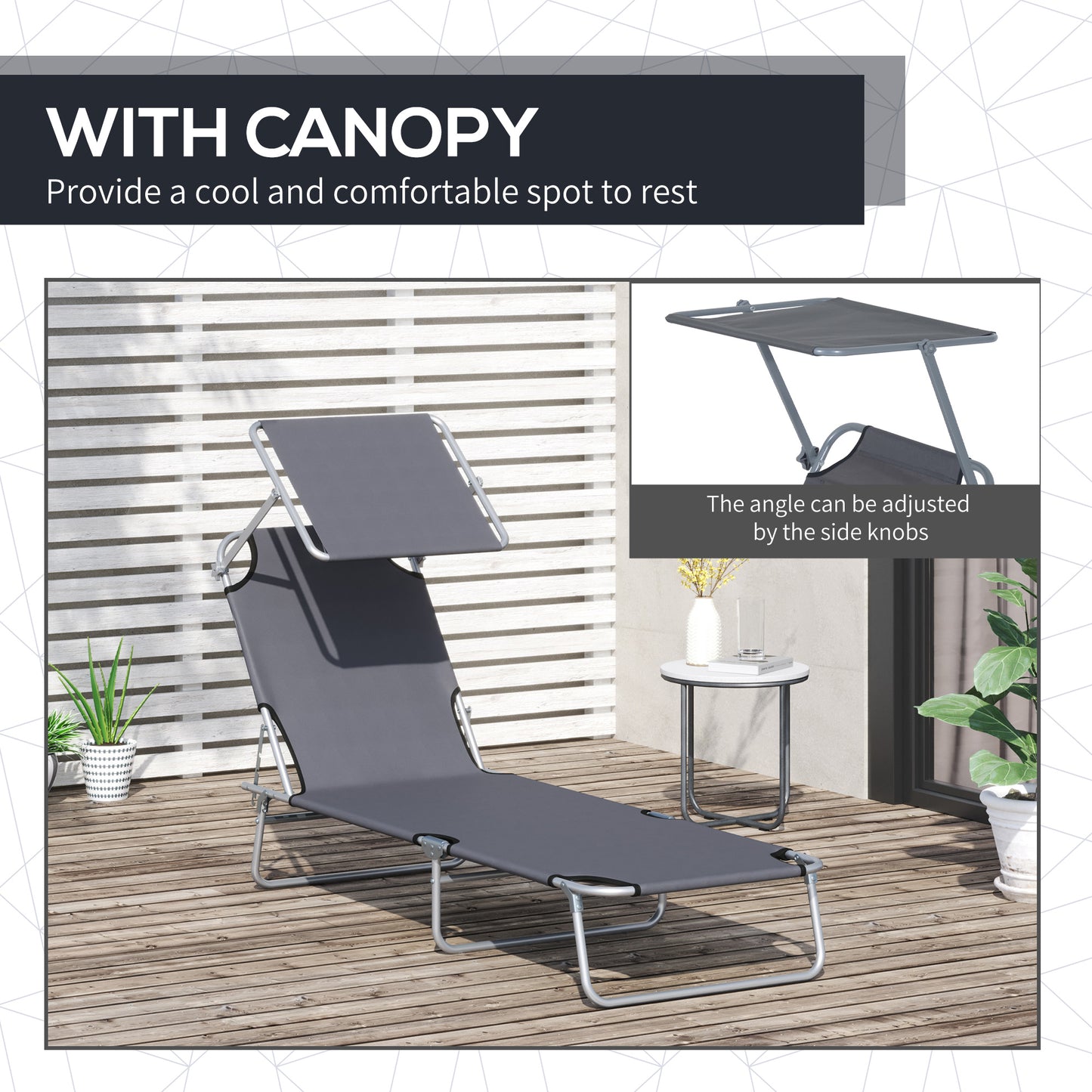 Outsunny Adjustable Lounger Seat with Sun Shade-Grey