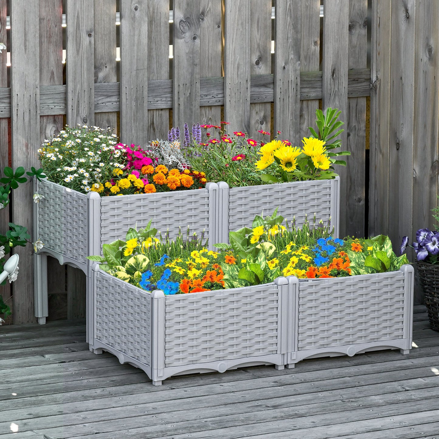 Outsunny Raised Flower Bed Vegetable Herb Plant Stand Lightweight - 40L x 40W x 44H CM