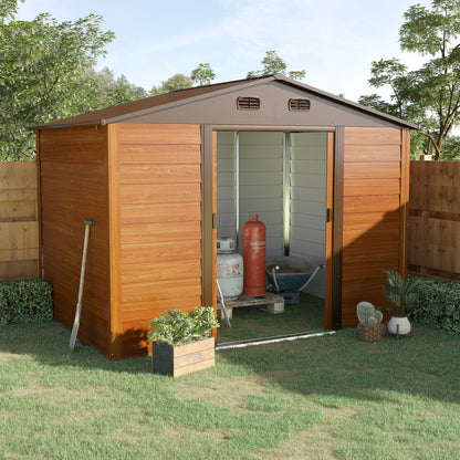 Moderna 9 x 6' Double Door Apex Garden Shed With Ventilation Steel & Polypropylene Light Brown by Steadfast