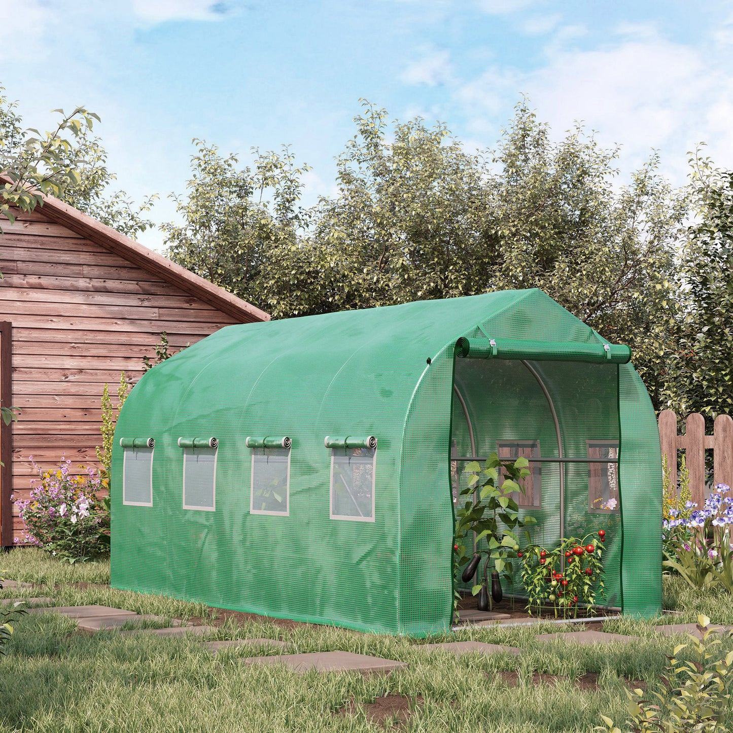 Outsunny 4x2 m Polytunnel Walk-in Greenhouse-Green