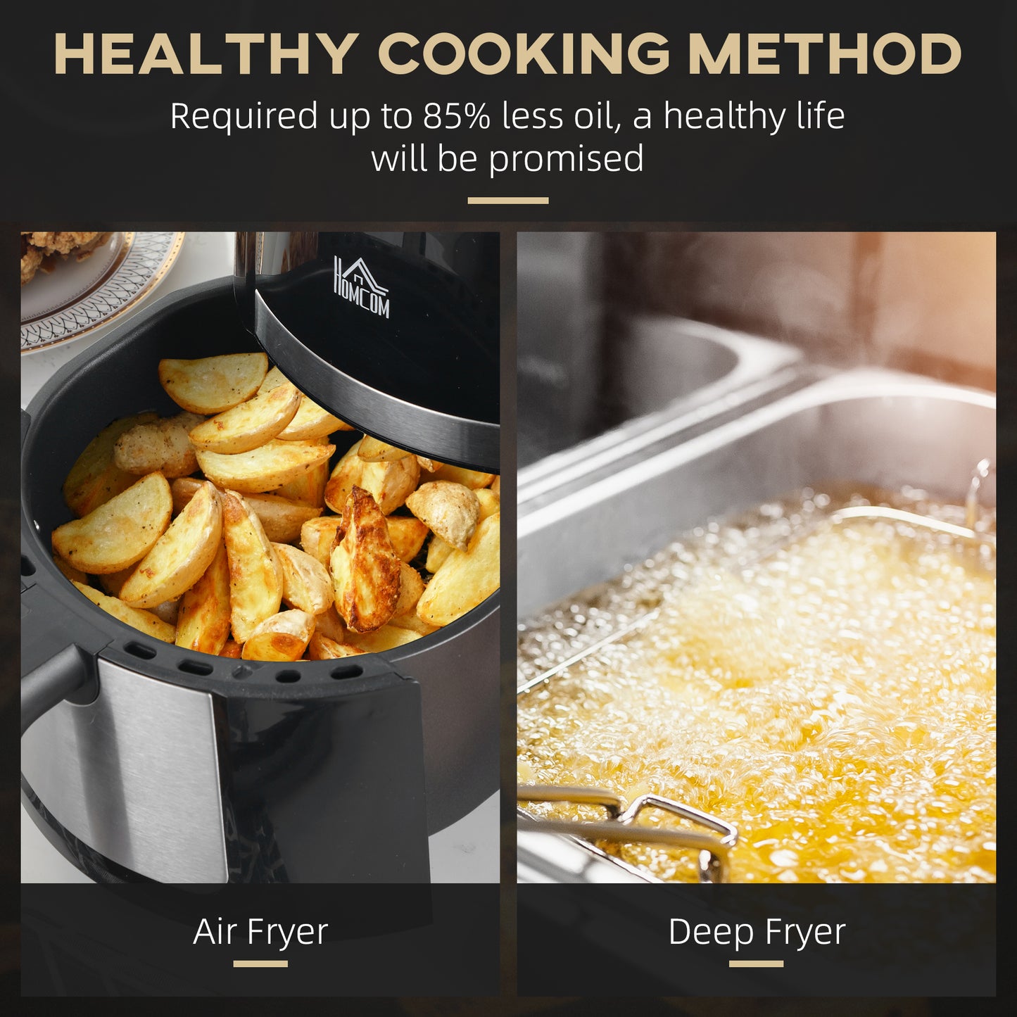 1300W 4L Air Fryer 12 Presets With Rapid Air Circulation Black & Steel by Homcom