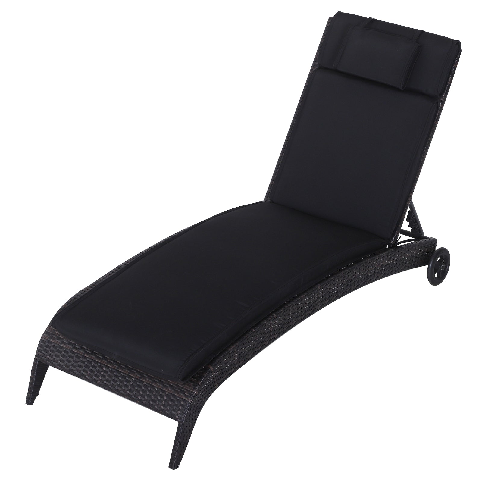 Outsunny Garden Sun Lounger Cushion Replacement Thick Sunbed Reclining Chair Relaxer Pad with Pillow - Black