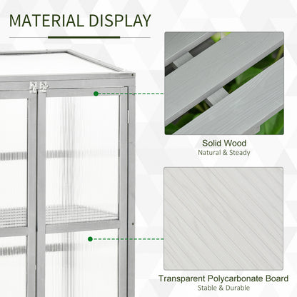 Outsunny Wooden Cold Frame Greenhouse Polycarbonate Garden Grow House for Flower Vegetable Plants with Adjustable Shelf