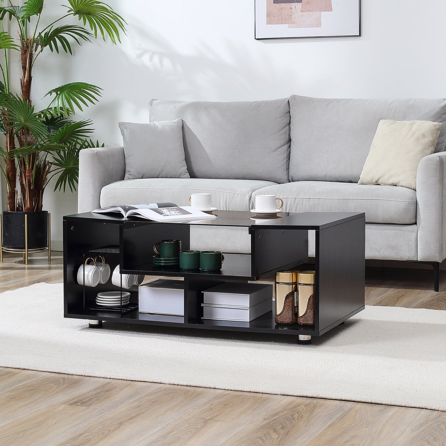 Homcom Modern Coffee Table with Tempered Glass Top