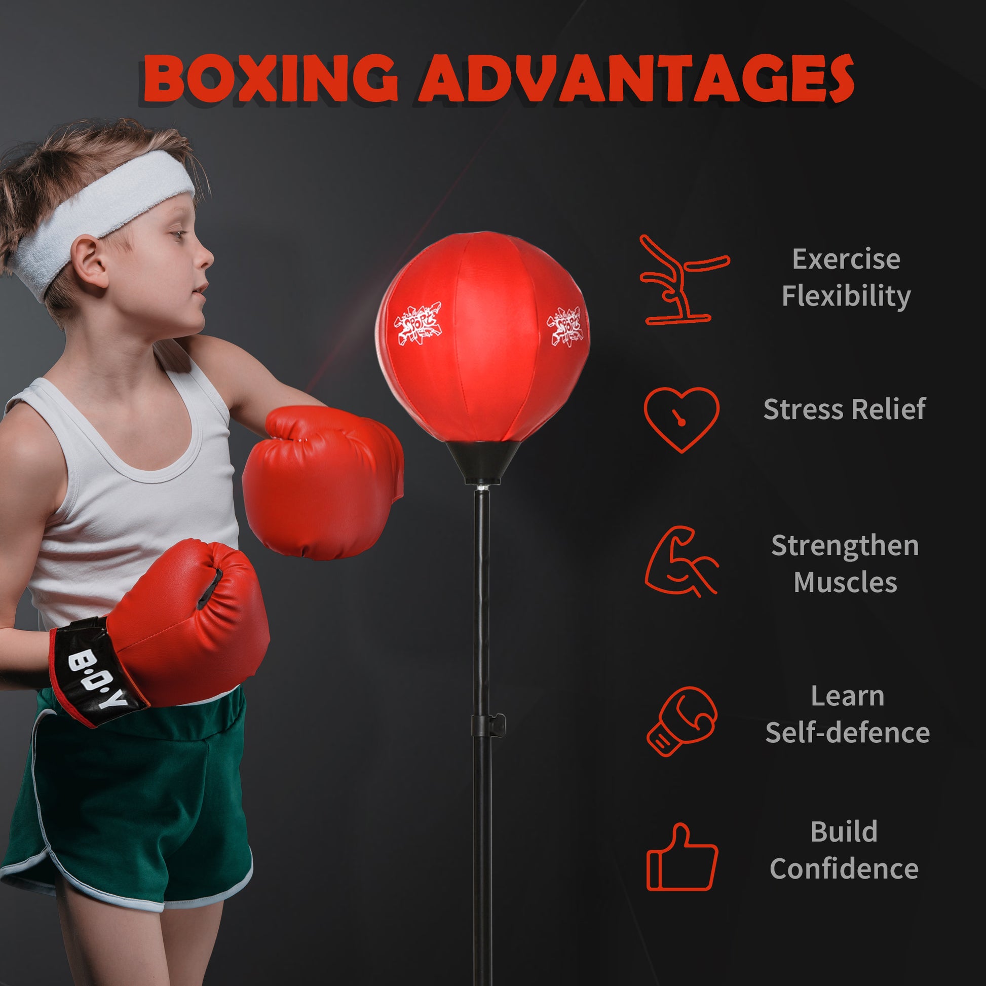 Homcom Free Standing Punching Ball Speed Boxing Bag with Gloves and Inflator for Kids