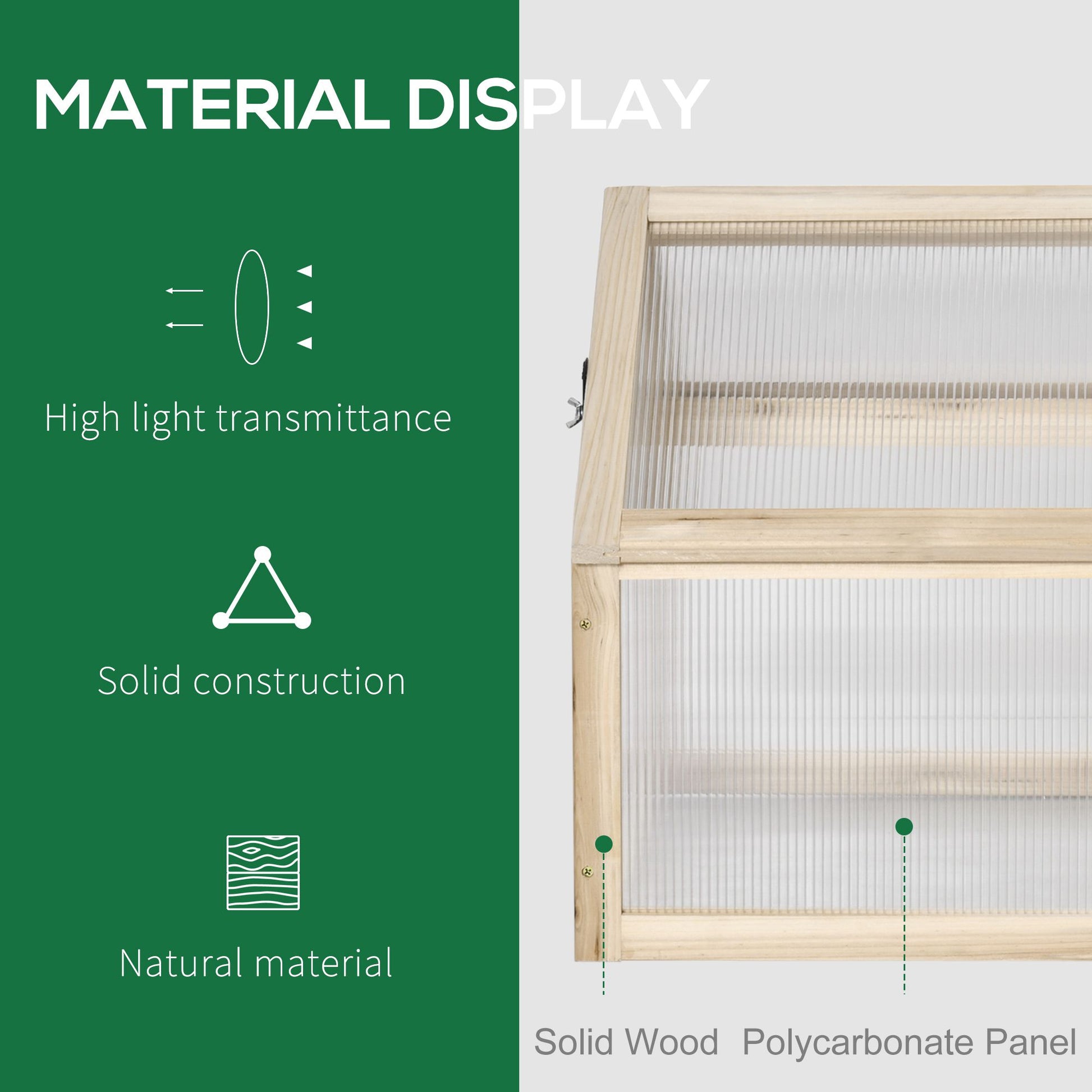 Outsunny Wooden Cold Frame Garden Polycarbonate Greenhouse with Openable Top Cover