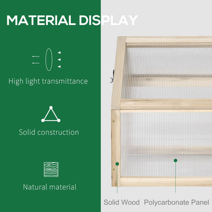 Outsunny Wooden Cold Frame Garden Polycarbonate Greenhouse with Openable Top Cover