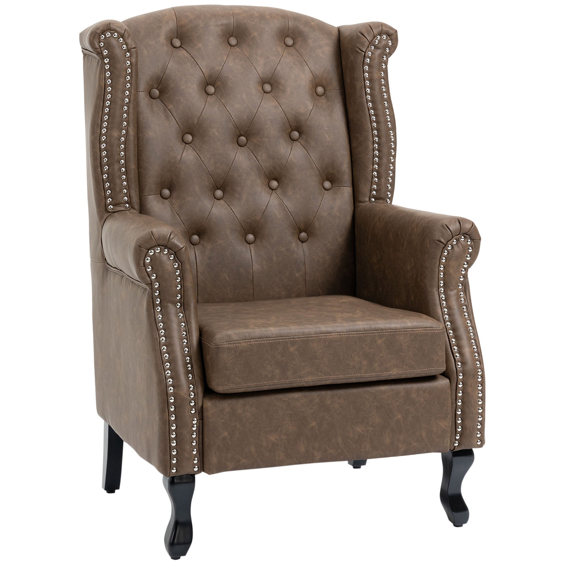 Homcom Wingback Accent Chair Tufted Chesterfield-style Armchair with Nail Head Trim for Living Room Bedroom Brown