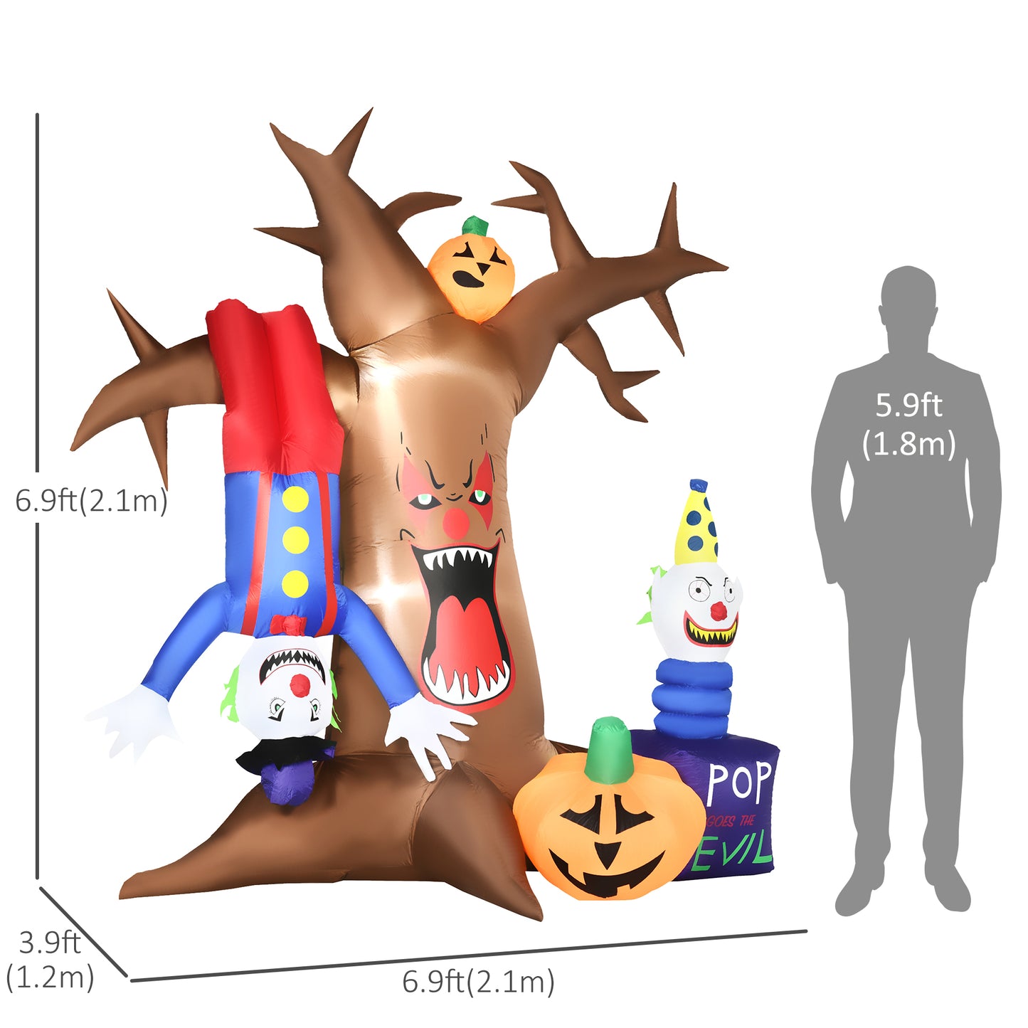 Outsunny 7ft Inflatable Halloween Ghost Tree with Upside-down Clown Pumpkins