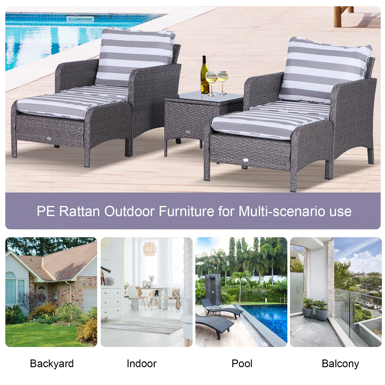 Outsunny 5 Pcs Pe Rattan Garden Furniture Set