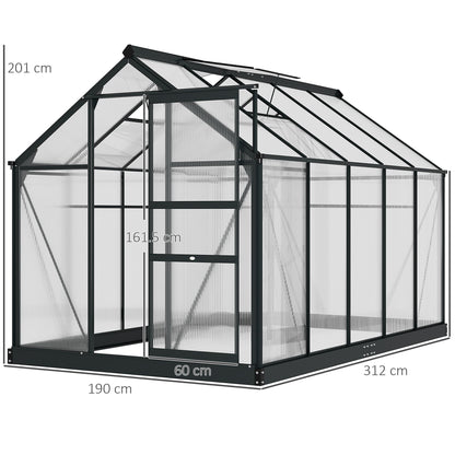 Outsunny Clear Polycarbonate Greenhouse Large Walk-In Green House Garden Plants Grow Galvanized Base Aluminium Frame With Slide Door