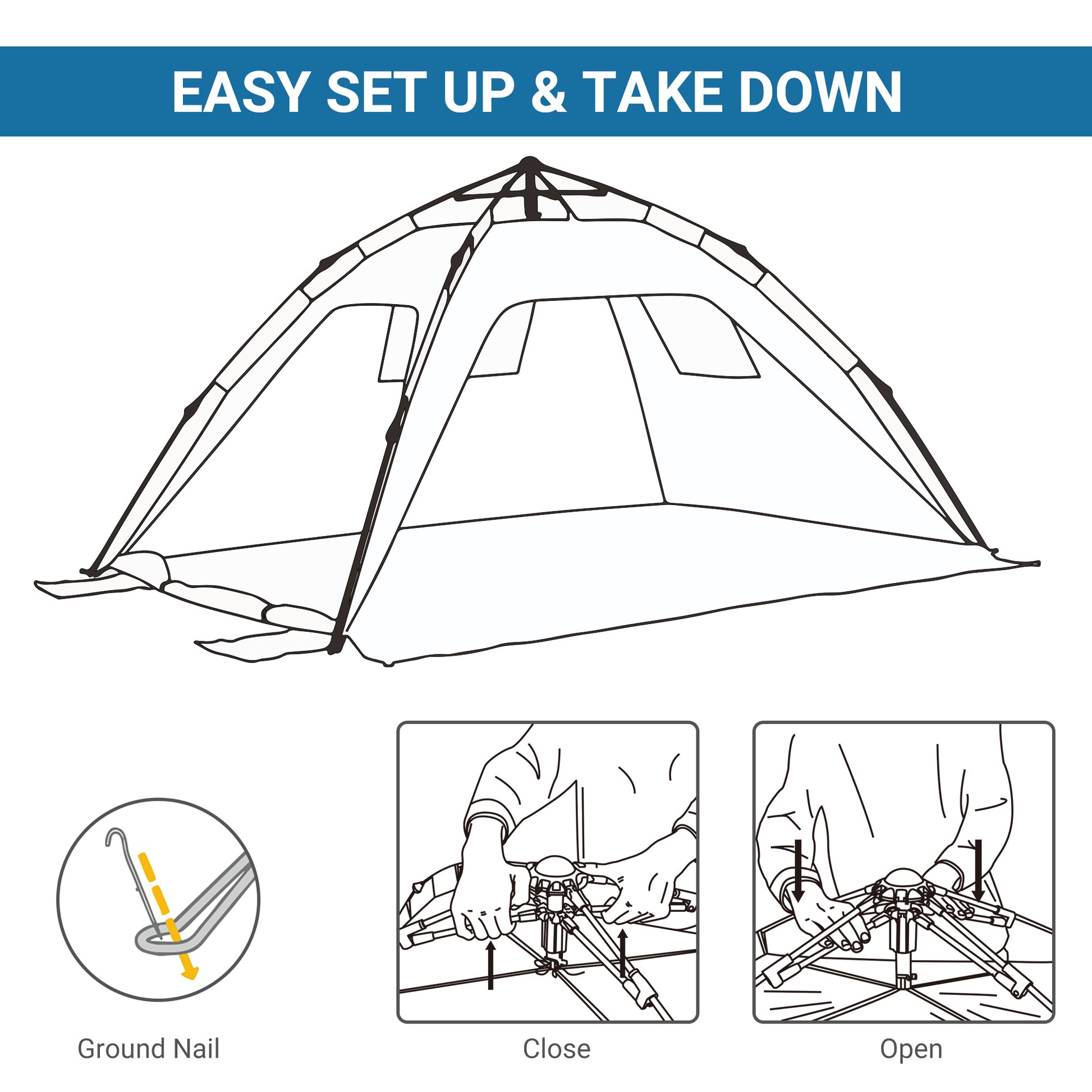 Outsunny Beach Tent for 1-2 Person Pop-up Design with 2 Mesh Windows & 2 Doors Sky Blue